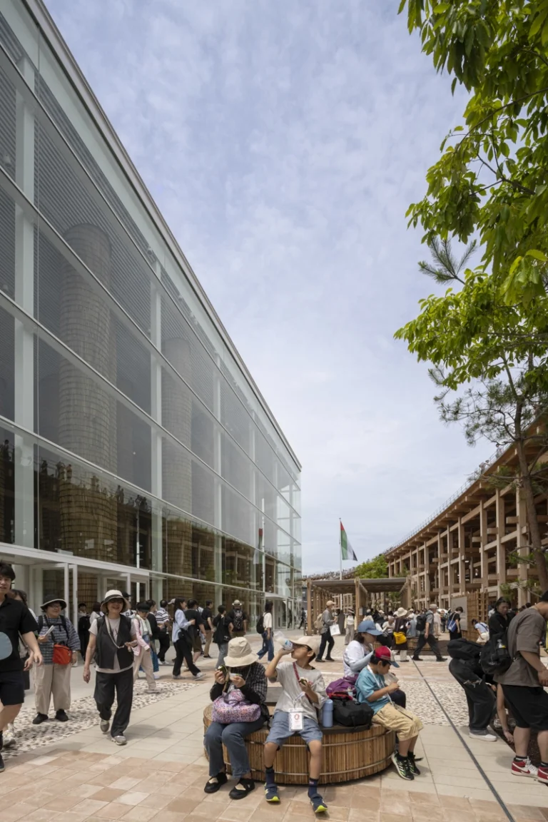 Twilight view of UAE Pavilion – a global icon of sustainable design
