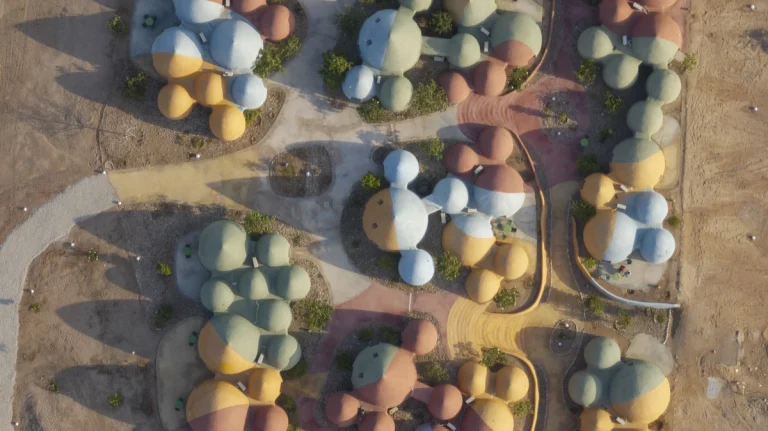 Architectural photograph of the Majara Complex and Community Redevelopment, an Aga Khan Award–winning project, captured by a worldwide architectural photography studio, highlighting the project’s vibrant forms and community-driven design