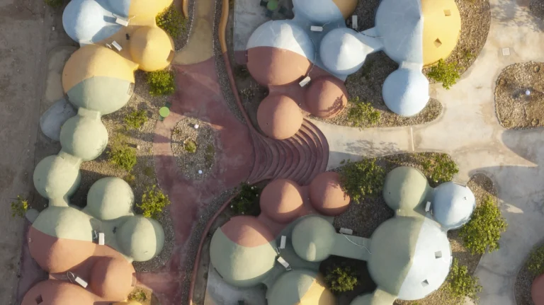 Architectural photograph of the Majara Complex and Community Redevelopment, an Aga Khan Award–winning project, captured by a worldwide architectural photography studio, highlighting the project’s vibrant forms and community-driven design