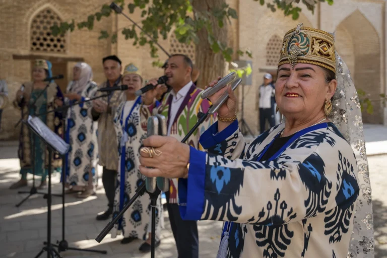 Wide view of Bukhara’s historic heritage district restored for the Bukhara Biennale under waiwai’s architectural direction, photographed by award-winning architectural photographer Deed Studio.
