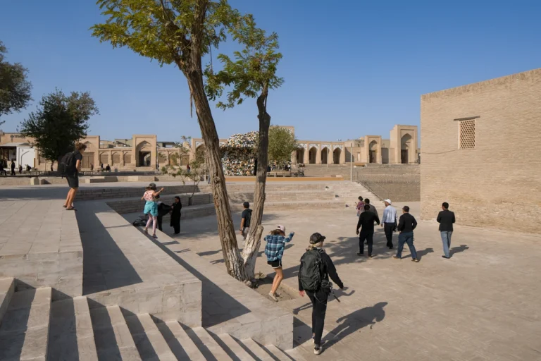 Wide view of Bukhara’s historic heritage district restored for the Bukhara Biennale under waiwai’s architectural direction, photographed by award-winning architectural photographer Deed Studio.