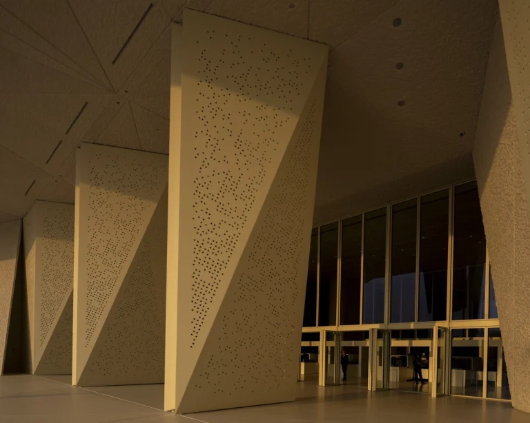 the Zayed National Museum in Abu Dhabi, designed by Foster + Partners, showcasing the five soaring falcon-wing-inspired steel structures and its contextual location in the Saadiyat Cultural District 11